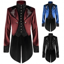 2022 new European and American Middle Ages Palace Format's high -necked retro fluffy -faced swallow tail jacket (two -piece set)