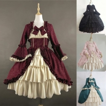 European and American medieval retro Gothic court dresses square collar waist stitching bow bowl dress skirt