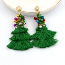 European and American explosion exaggerated Christmas earrings Seven -color bell rice pearl around Christmas tree flowing earrings earrings
