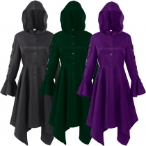 European and American new women's Gothic hooded cape coats irregular hem lotus sleeve punk jacket