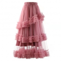 European and American sweet style skirt 2022 Summer new gauze skirt high -waisted mesh gauze lace skirt