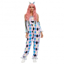 Halloween clothing horror circus clown girl adult clown pretend to be diamond -colored stage performance clothing