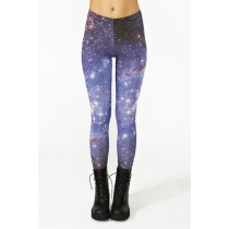 Starry Sky Digital Printing Flower Stars Light Purple Tight Sexy Bottom Pants