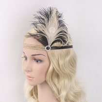 Hot -selling European and American feather head with black and white two -color diamond hairpiece party banquet boutique headdress