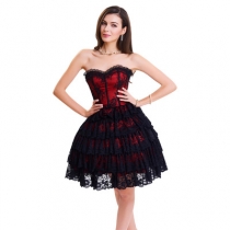 Corset multicolor spring and summer new lace cake multi-layer puffy body-shaping dress