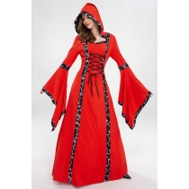 2022 European and American square neck trumpet sleeve long gothic retro women's medieval court robe dress