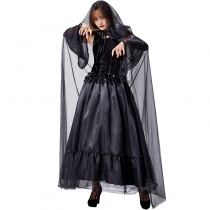 Halloween Party Vampire Party Tulle Long Cape Dress Dark Witch Castle Queen's Court Dress