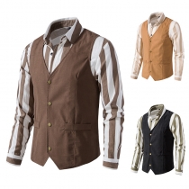 2023 New Western denim retro vest cross -border V -neck solid color medieval daddy vest