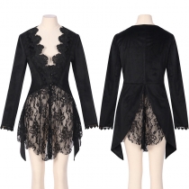 The new short -habitable Gothic dark dark black -style women's sexy lace tunnel tail slim jacket dresses
