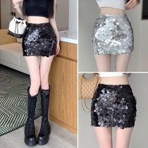 European and American style 2023 Spring women's new nightclub fashion sexy hot girl sequin reflective short hip skirt
