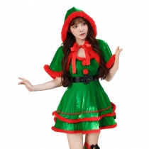 2023 new red and green hat Christmas dress cute hair ball Christmas skirt Christmas party clothing