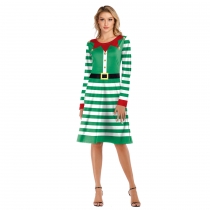2023 European and American Christmas Dress stripes digital printed long -sleeved casual skirt new skirt