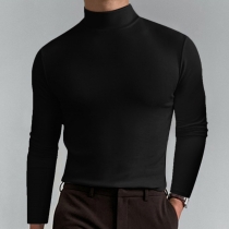 European and American men's clothing autumn and winter high -necked long -sleeved T -shirt men's bottom shirt men's solid color top