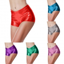 New shorts girl activity stage install loose waist color hot patent leather sexy hot pants