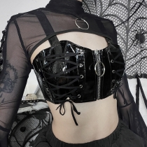 Euro-american zipper leather suspender vest dark punk style street trend lace-up hot girl top female