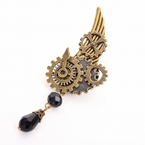Steampunk gay male brooch Screw Dead Retro Gear pointer pin Crystal Drop wing brooch clothing accessories