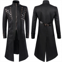 2023 new European and American men's coat solid color fashion steampunk retro men's uniform stand-up collar clothing