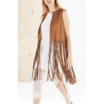 Euro-american style shawl fashion all-match women's vest suede Euro-American unhooded V-neck tassel vest shawl