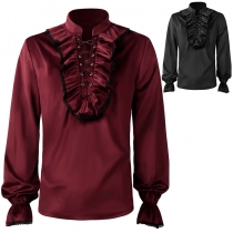 2023 New European and American men's fold shirt medieval clothing steam steaming Victoria top