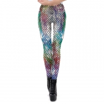 2023 summer hot selling 3D printed fishscale pencil pants women's small feet leggings