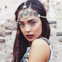 European and American retro national style personality headdress metal carved water drop tassel headband hair hoop hair chain