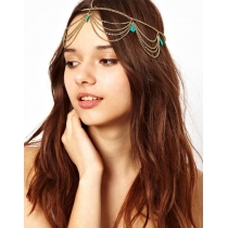 Europe and the United States new vintage diamond hair accessories printed headdress shiny pendant temperament forehead chain headband hair chain forehead accessories