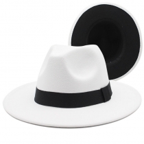 New black and white double-sided color match woolen top hat felt hat women flat brim jazz hat men Europe and America popular hat