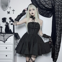 Europe and the United States black Gothic punk cross jacquard sexy display chest waist closed dress Pengpeng cake skirt