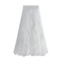 Autumn and winter loose waist and waist fashion versatile thin net yarn stitching irregular mid -length high waist skirt