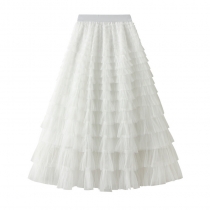 Net yarn cake half -body skirt female spring and autumn new skirt fairy white gauze skirt pleated long skirt