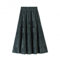 Autumn high -waisted lush velvet pleated skirt in the long skirt in the long skirt in the golden velvet skirt