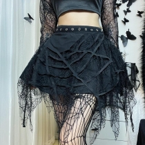 Gothic punk spider web stitching half -body skirt European and American dark wind design Short skirt girl