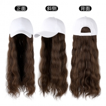 Wig female with hat wig fashion new natural duck cap one piece wig cap water ripple long roll found goods