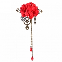 Steampunk Mechanical Gear Rose Lolita Gothic tassel Crystal Brooch pin collar pin hair clip Hair accessories