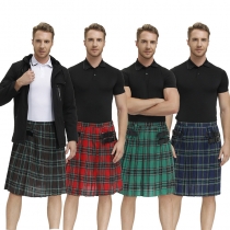 2023 New men's plaid skirt Scottish plaid skirt men's plaid pleated skirt stage performance costume