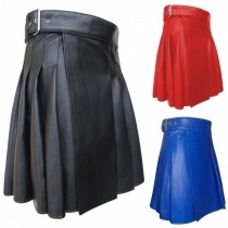 Hot selling Scottish festival skirt men's plaid multi-color leather pleated skirt