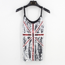 Summer new adult stage costume sexy shoulder sequin suspender Union Jack vest performance costume female tide