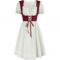 New medieval vintage square neck short sleeved dress Renaissance female skirt ball dress
