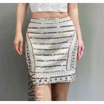 Fashion new everything match socialite temperament elegant heavy industry nail beads sequin party short skirt A-line skirt