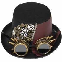 Top Hat Steampunk Gothic leather cap goggles