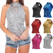 1920S Euramerica hanging neck sleeveless vest bar DS high neck sequin T sleeve sexy top singer performance suit