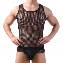 Men's transparent I-tank top large mesh sexy SAO gas fishnet hollowed out Pajamas T-shirt men's pants free