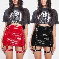 Sexy Spice Girl nightclub leather skirt millennium style PU leather street trend package hip skirt short female