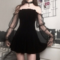 Dark Lolita sexy perspective mesh pleated skirt chic Chic Chic chic chic high-waisted breastwrap sling dress
