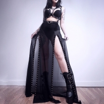 Dark wind 2023 Europe and the United States spring and summer new half skirt sexy perspective mesh gauze slit long skirt women's wear