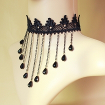 Popular lace necklace dance party black crystal tassel choker