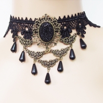 New American retro black lace pearl female choker atmospheric fake collar necklace
