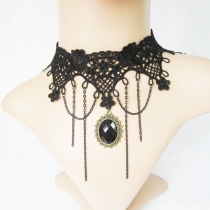 European and American fashion clothing black lace with chain retro crystal necklace