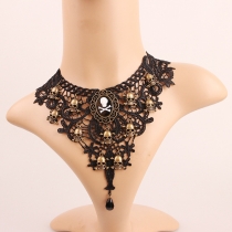 Halloween Retro black lace women's Necklace Skull Pirate collarbone choker