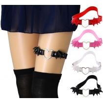 Sexy hollowed out peach heart Love Garter simple personality bat wings leather high elastic thigh ring garter